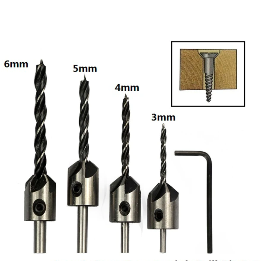 Jogo de Brocas para Madeira com Escareador e Limitador