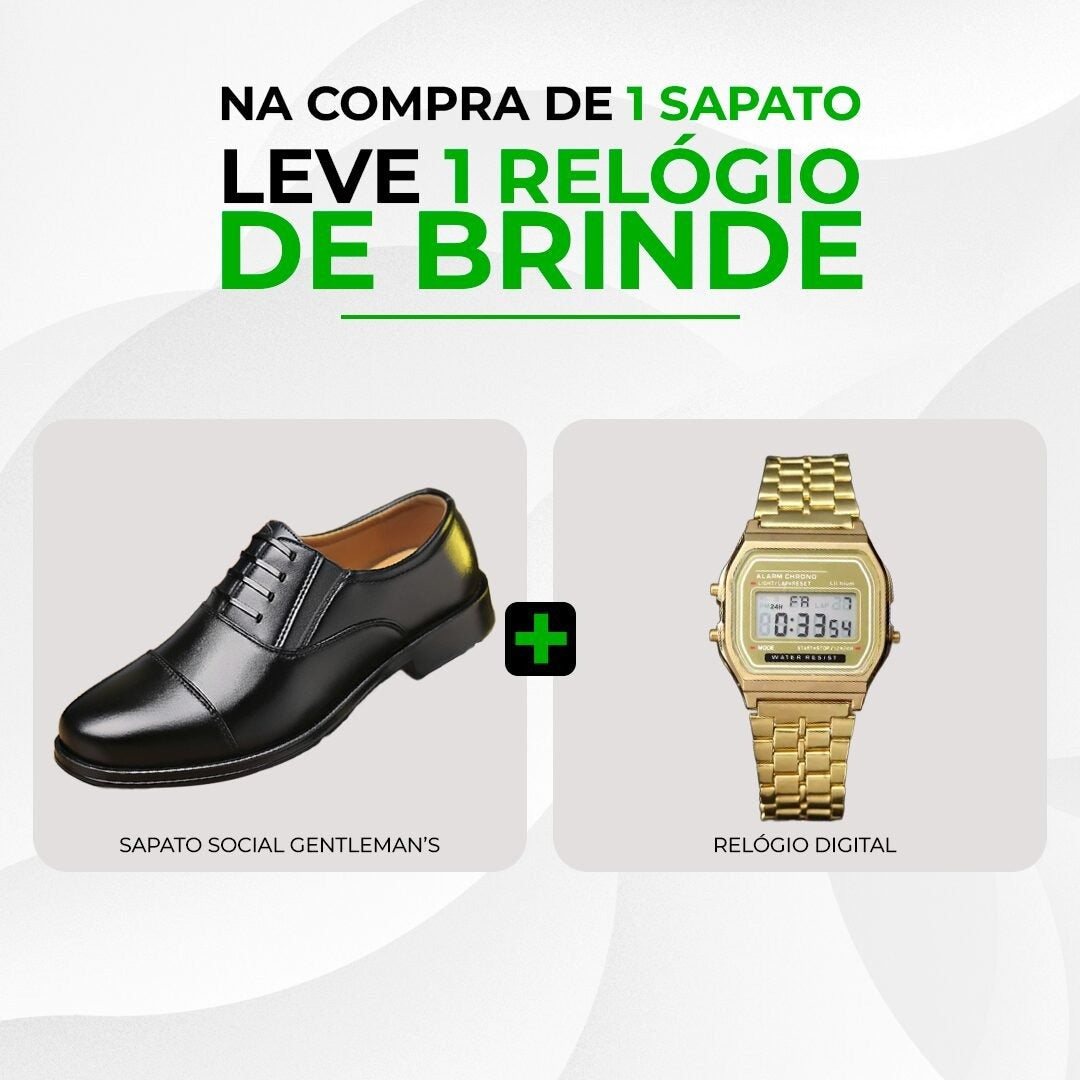 Sapato Masculino de Couro Genuíno Gentlemen’s + Relógio | Frete Grátis e Envio Nacional